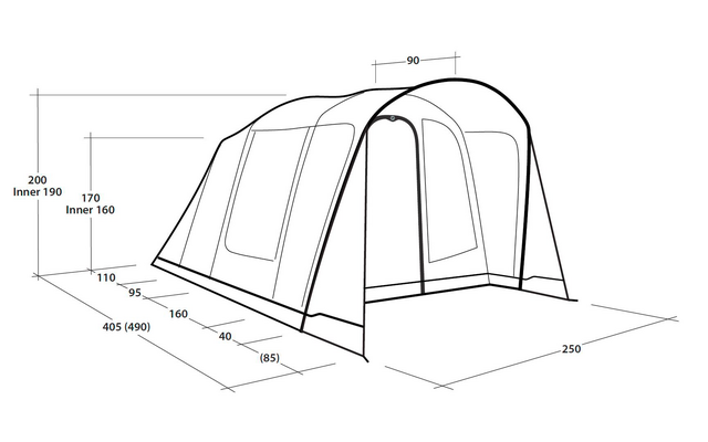Tenda a tunnel gonfiabile Outwell Sunhill 3 Air a due stanze per 3 persone blu